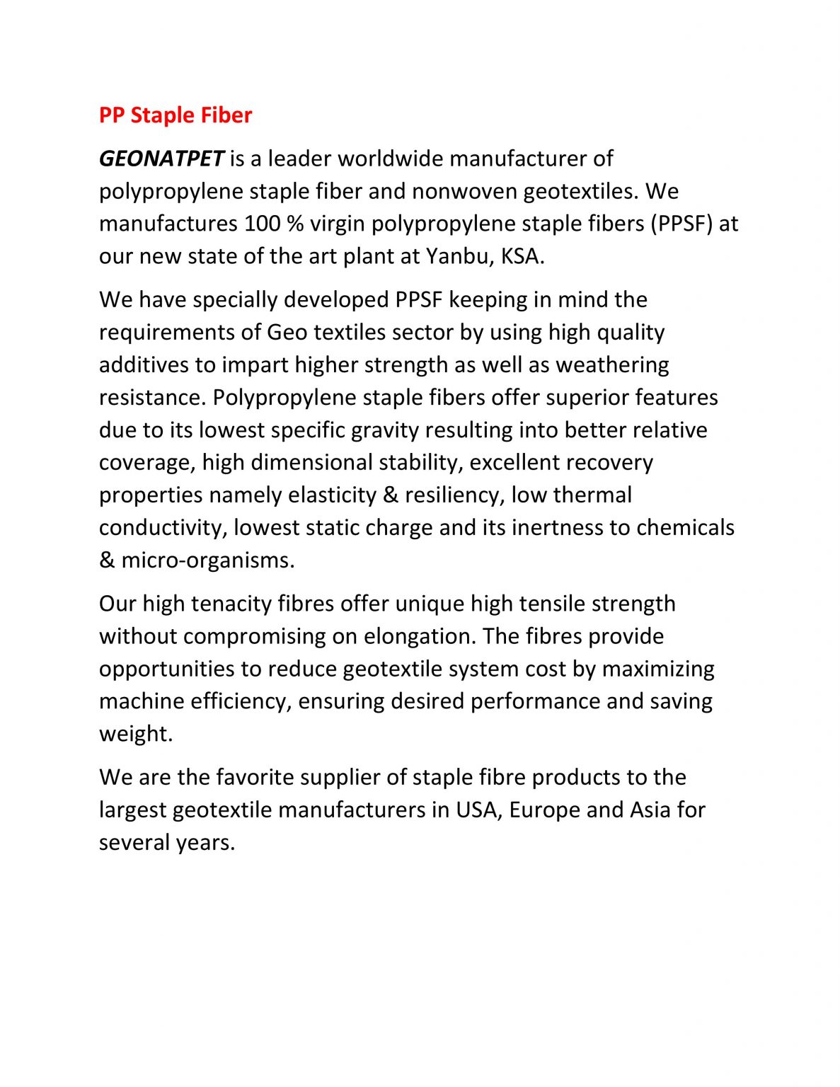 PP Staple Fiber New Geo Natpet